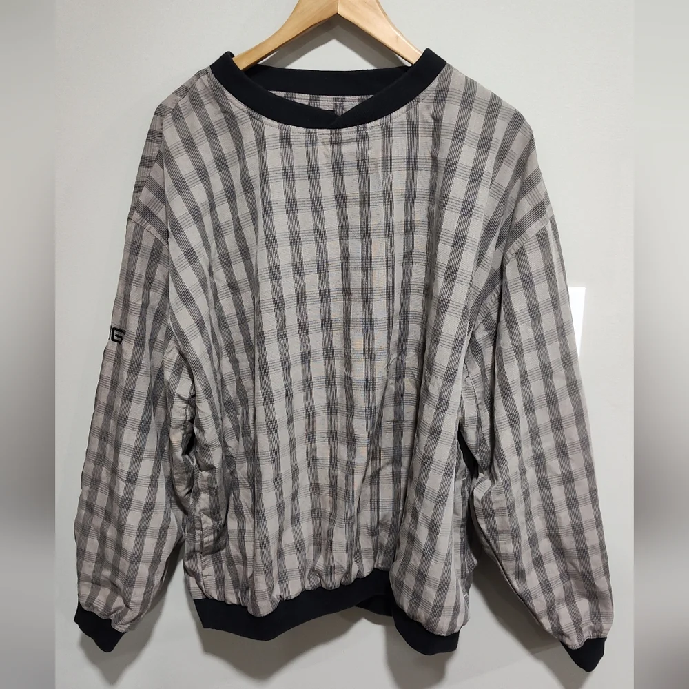 Ping Collection Men's XL Golf Pullover Windshirt Tan Black Squares Polyester